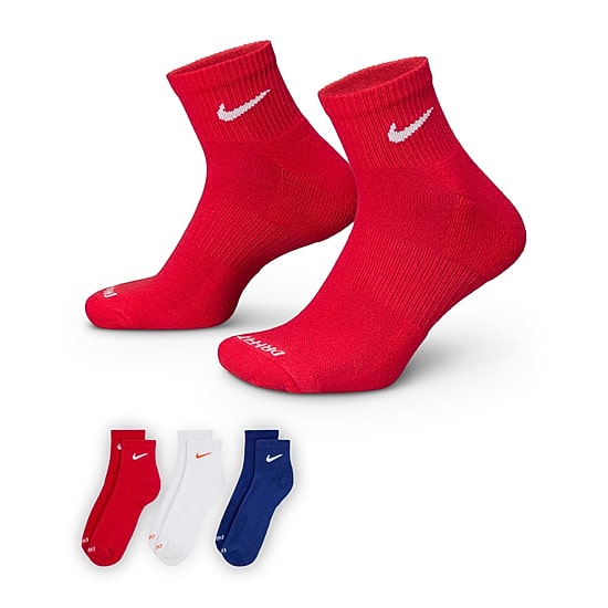 Nike Everyday Plus Cushioned Unisex Adult Breathable Multi-Pack 3 Pair Quarter Ankle Socks