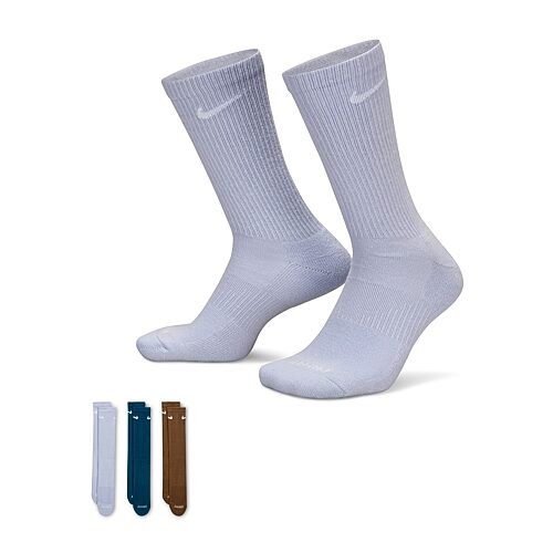 Nike Everyday Plus Cushioned Unisex Adult 3 Pair Crew Socks, Medium, Brown