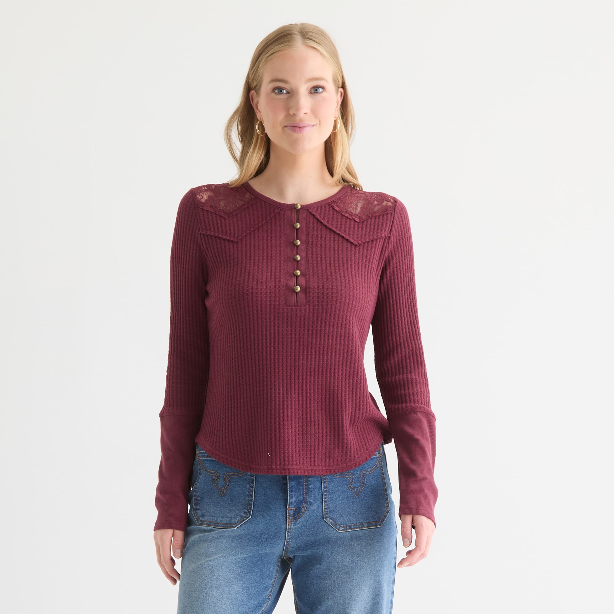 Frye and Co. Womens Long Sleeve Regular Fit Henley Shirt