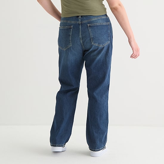 Arizona Womens Juniors Plus High Rise Straight Leg Jean