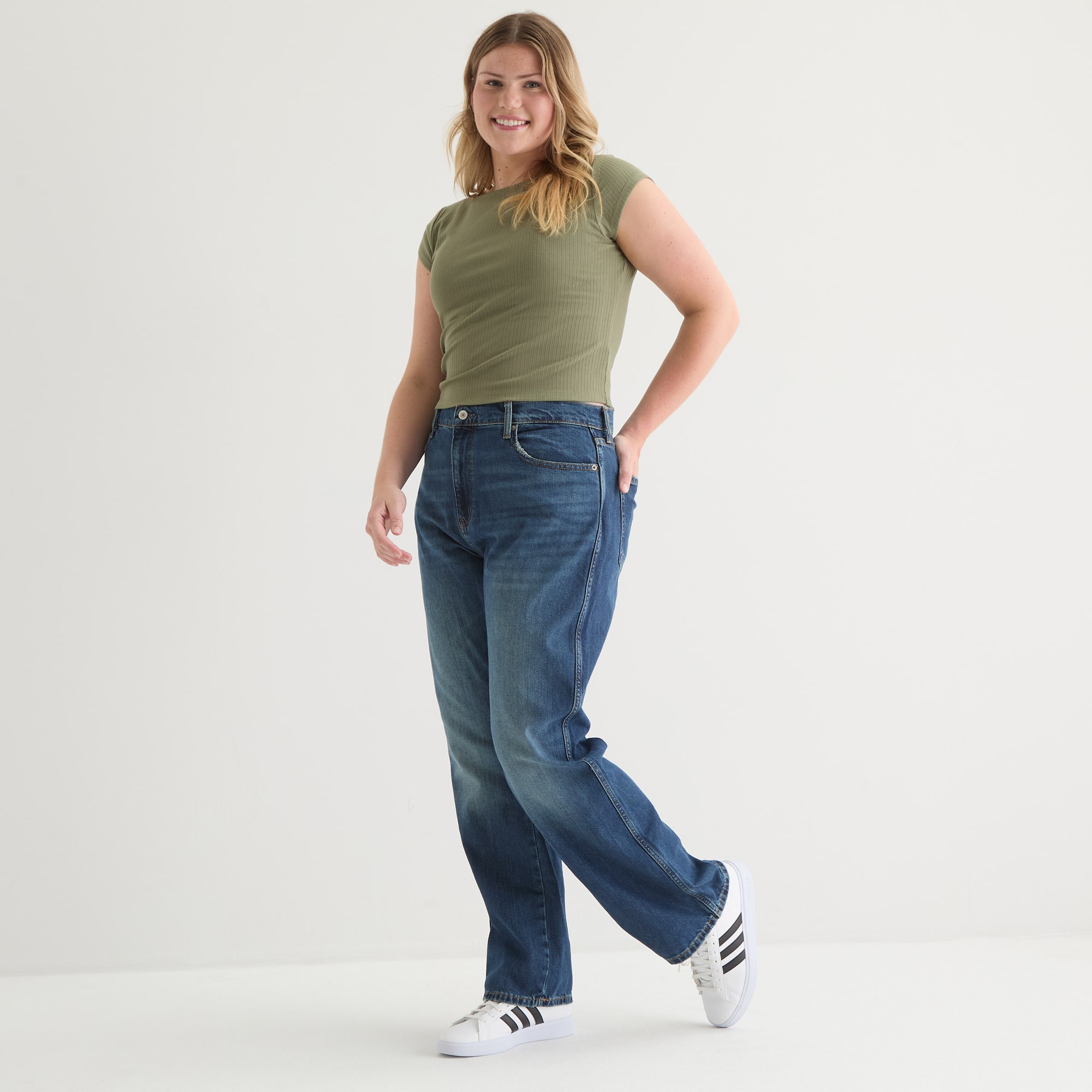 Arizona Womens Juniors Plus High Rise Straight Leg Jean