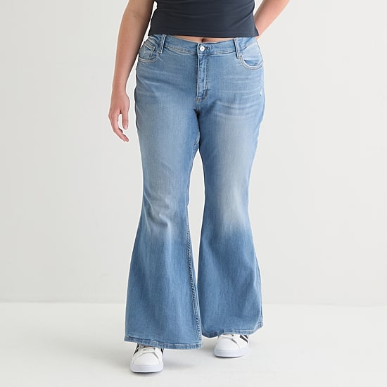 Arizona Womens Juniors Plus Low Rise Flare Leg Jean
