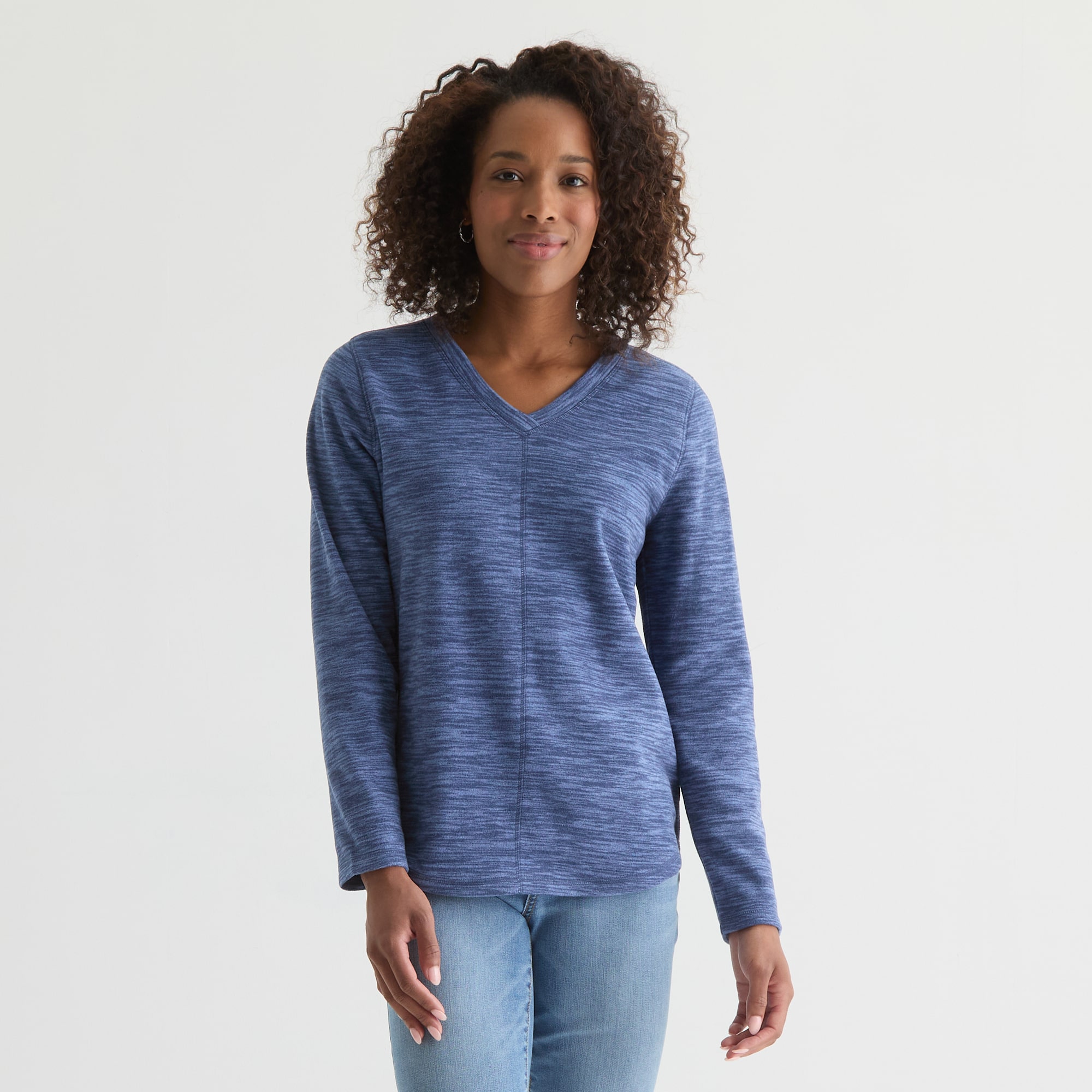 St. John's Bay Womens V Neck Polar Fleece Long Sleeve Sweatshirt