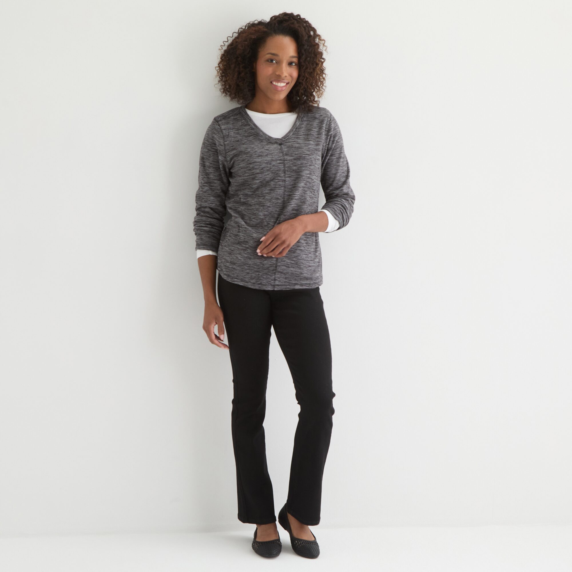 St. John's Bay Womens V Neck Polar Fleece Long Sleeve Sweatshirt
