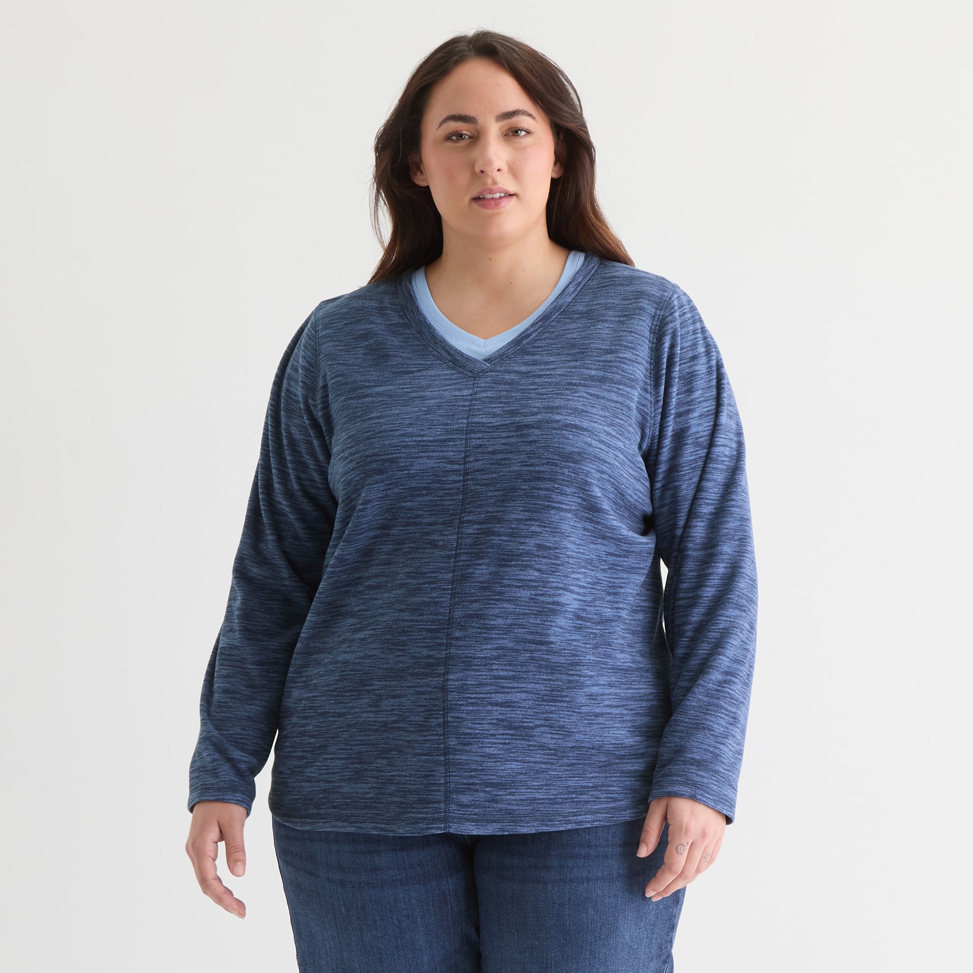 St. John's Bay Womens Polar Fleece V Neck Long Sleeve Plus Sweatshirt
