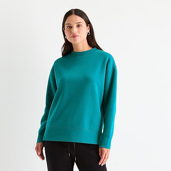 Xersion Womens Oversized Super Soft Fleece Crewneck Sweatshirt Tall