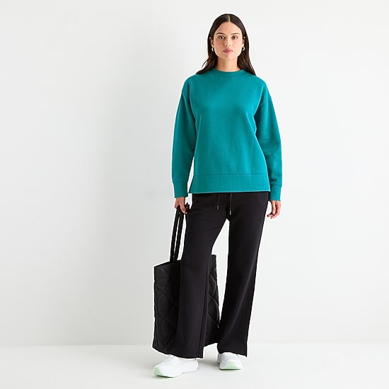 Xersion Womens Oversized Super Soft Fleece Crewneck Sweatshirt Tall