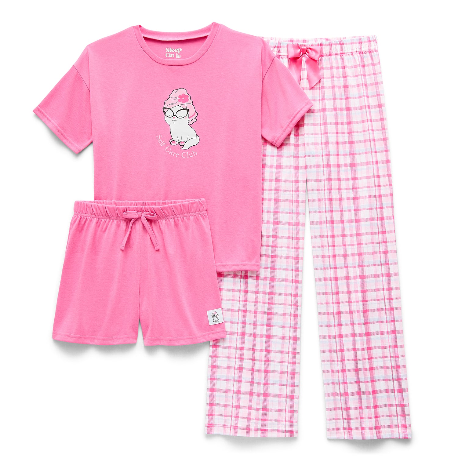 Sleep On It Little & Big Kid Girls Crew Neck Short Sleeve 3-pc. Pajama Set