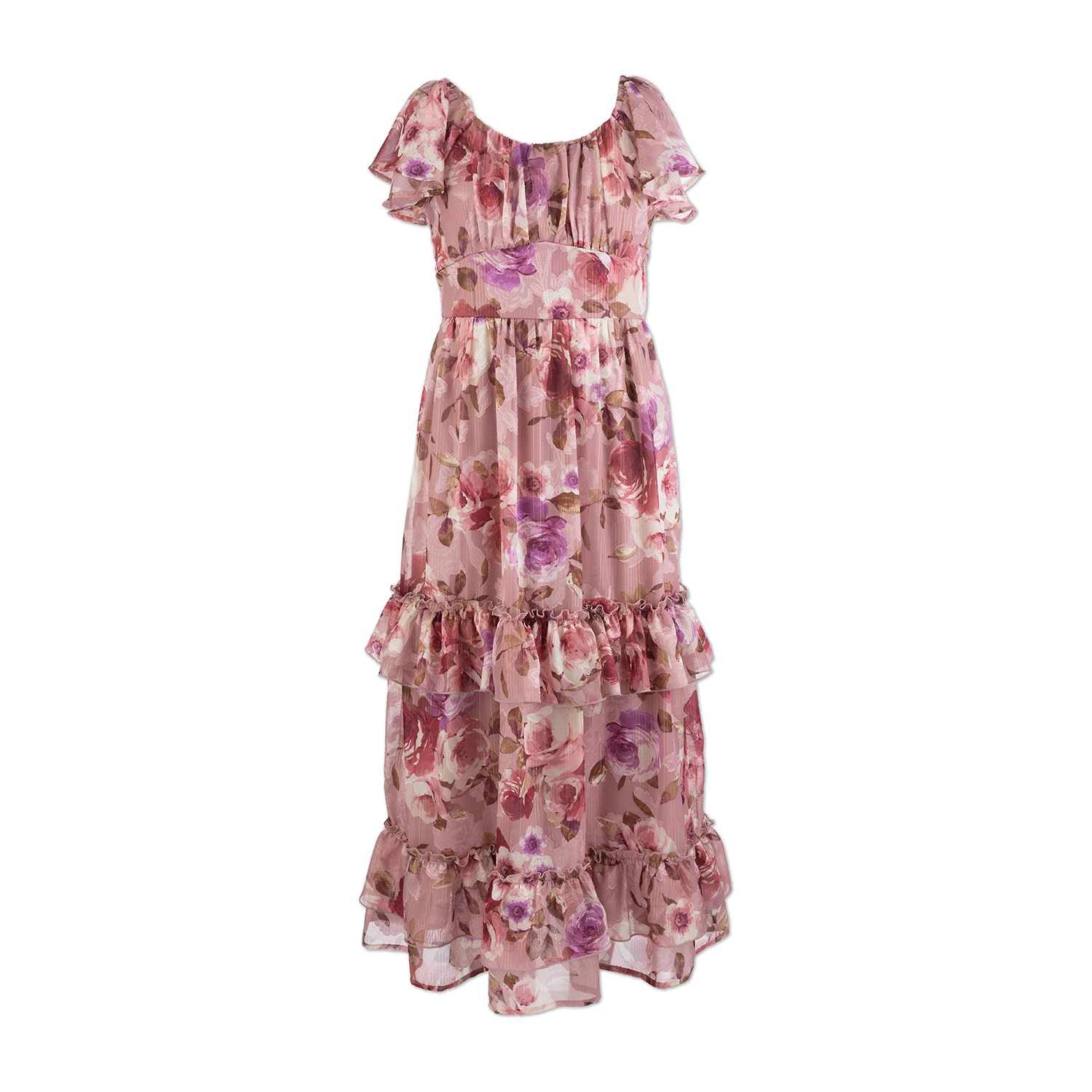 Speechless Big Kid Girls Short Sleeve Flutter Floral Maxi Dress