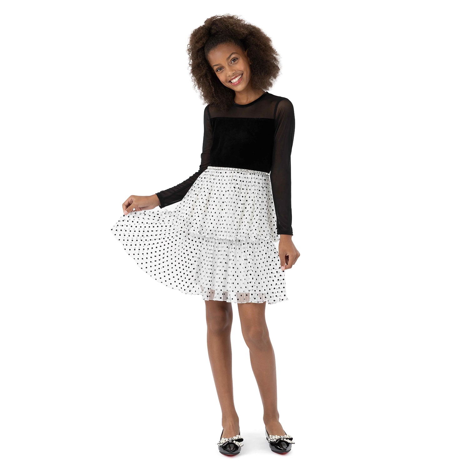 Speechless Big Kid Girls Long Sleeve Fitted Velvet Fit + Flare Dress