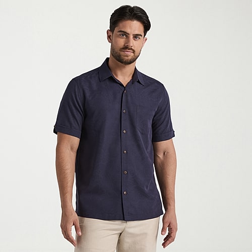 Cubavera Mens Short Sleeve Regular Fit Button-down Shirt In Blue