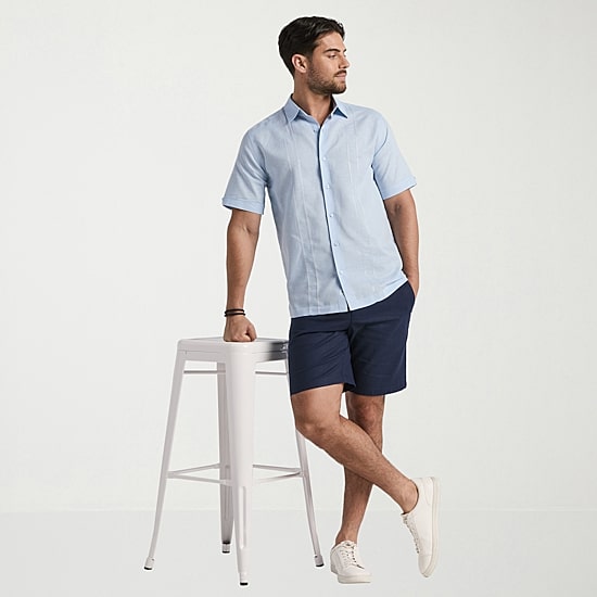 Cubavera Mens Short Sleeve Regular Fit Embroidered Button-Down Shirt