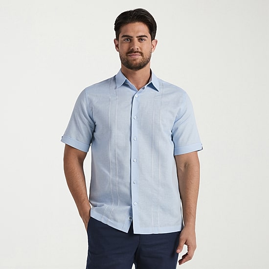 Cubavera Mens Short Sleeve Regular Fit Embroidered Button-Down Shirt