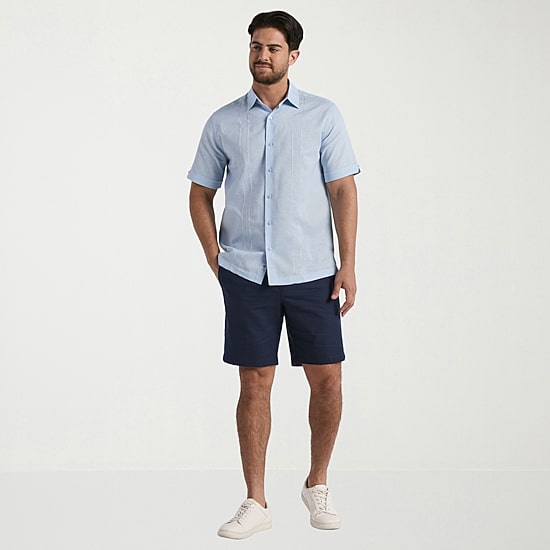 Cubavera Mens Short Sleeve Regular Fit Embroidered Button-Down Shirt