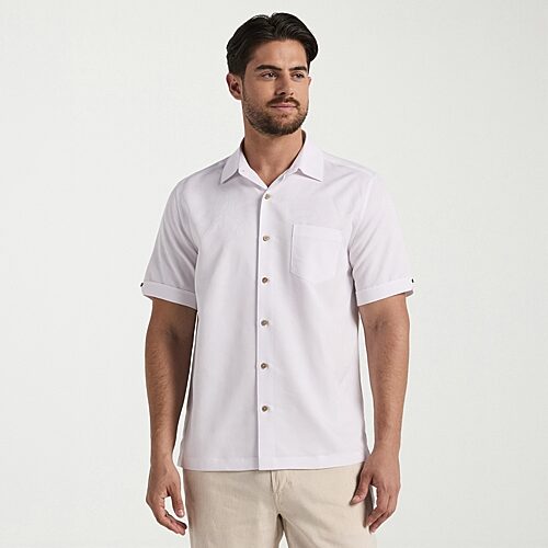 Cubavera Mens Short Sleeve Regular Fit Button-down Shirt In White