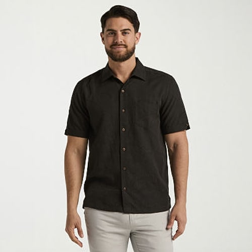 Cubavera Mens Short Sleeve Regular Fit Button-down Shirt In Black