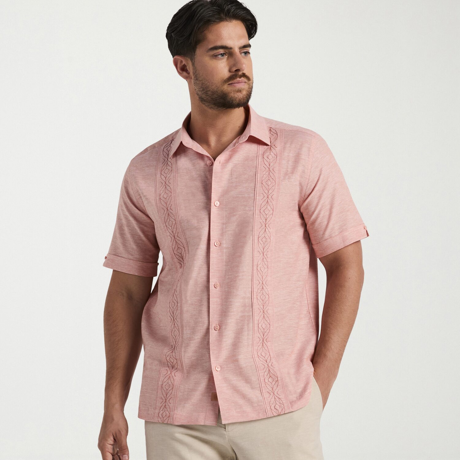 Cubavera Mens Short Sleeve Regular Fit Embroidered Button-Down Shirt