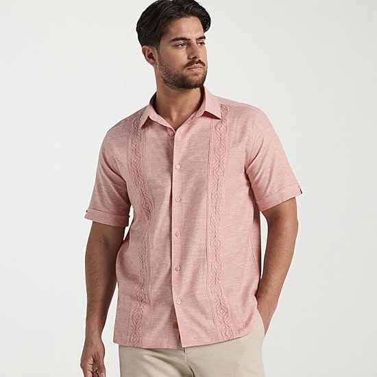 Cubavera Mens Short Sleeve Regular Fit Embroidered Button-Down Shirt
