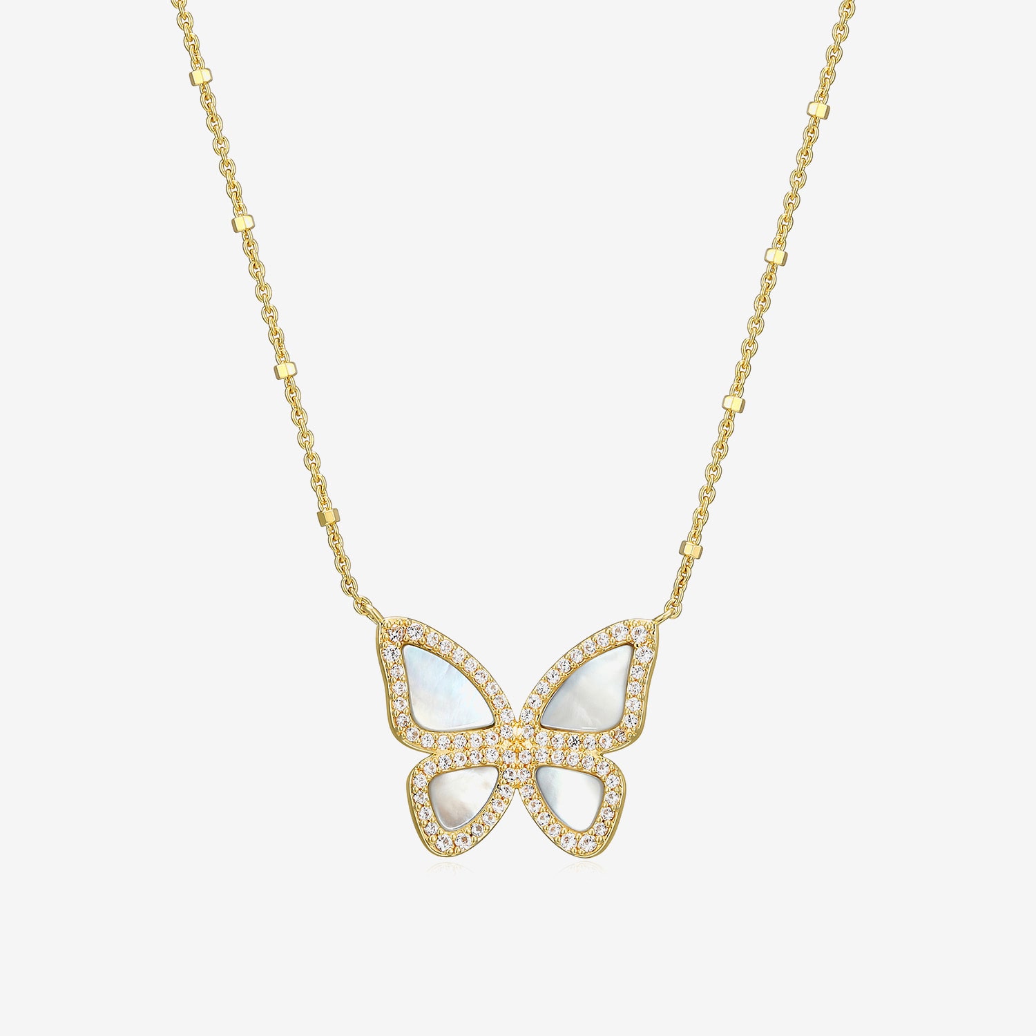 Womens White Mother Of Pearl 18K Gold Over Silver Butterfly 18 Inch Pendant Necklace