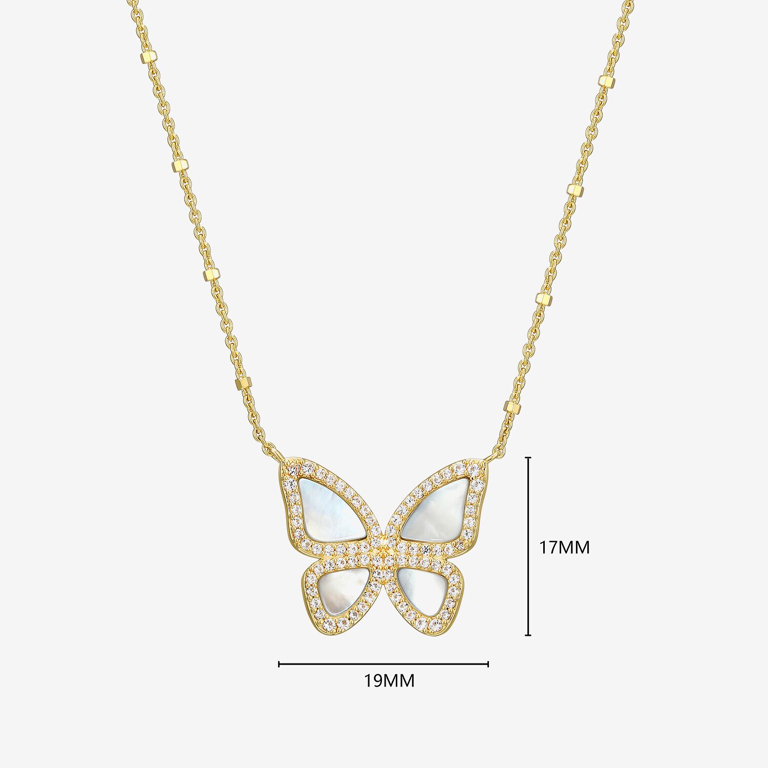 Womens White Mother Of Pearl 18K Gold Over Silver Butterfly 18 Inch Pendant Necklace