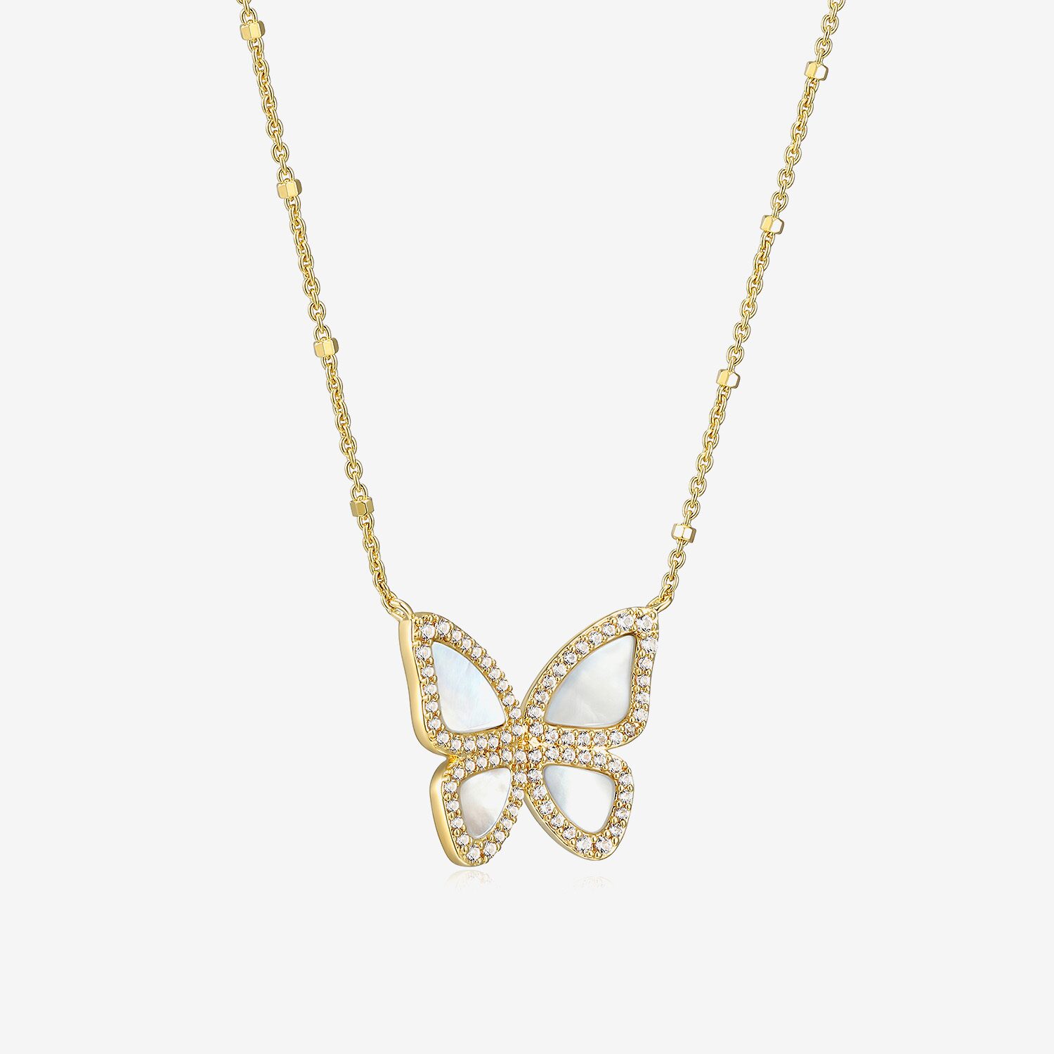 Womens White Mother Of Pearl 18K Gold Over Silver Butterfly 18 Inch Pendant Necklace