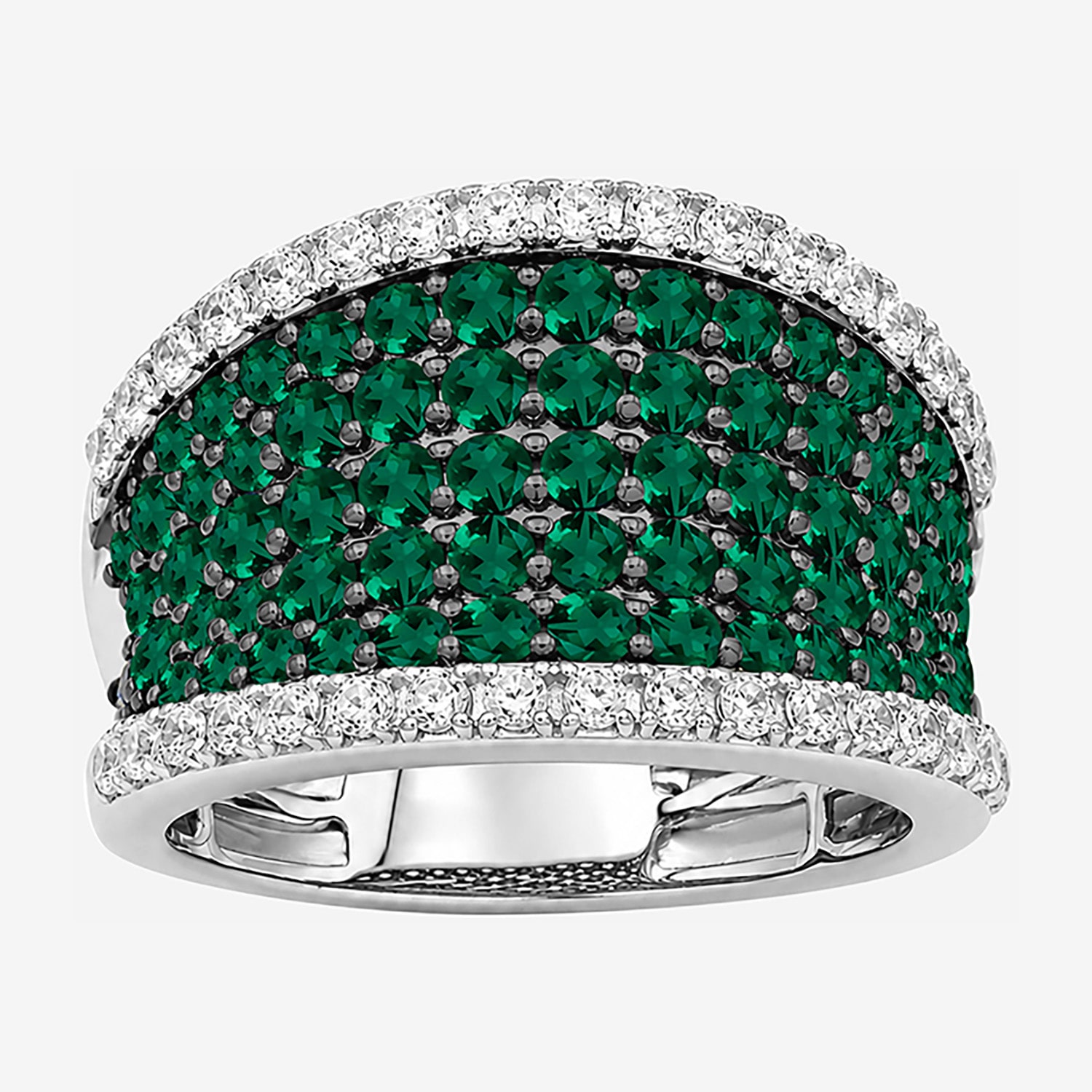 Womens 3MM Simulated Green Emerald Sterling Silver Band