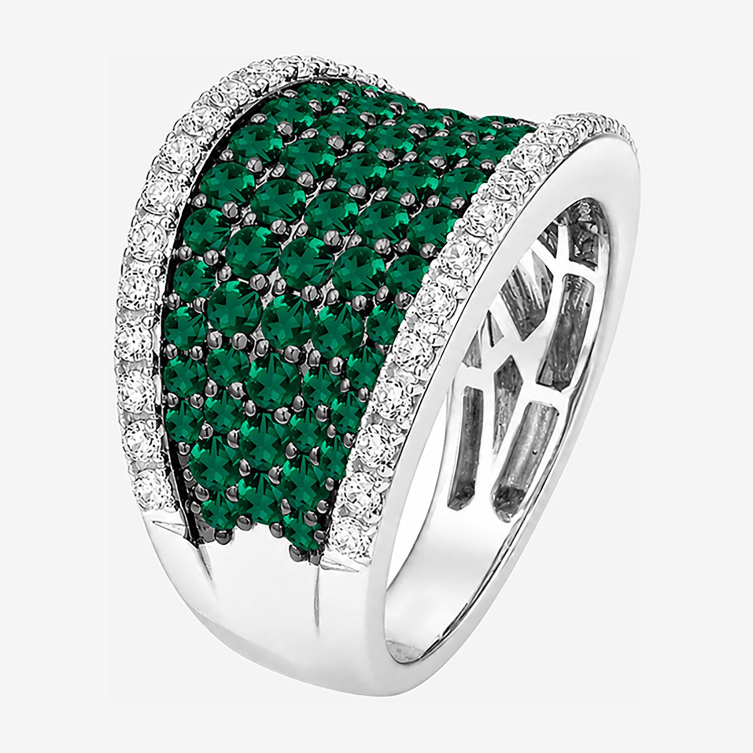 Womens 3MM Simulated Green Emerald Sterling Silver Band