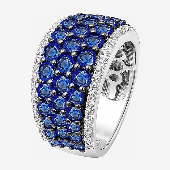 Womens 5MM Lab Created or Simulated Gemstone Sterling Silver Band