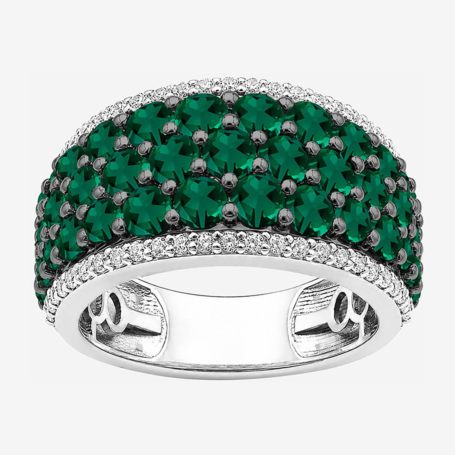 Womens 5MM Simulated Green Emerald Sterling Silver Band