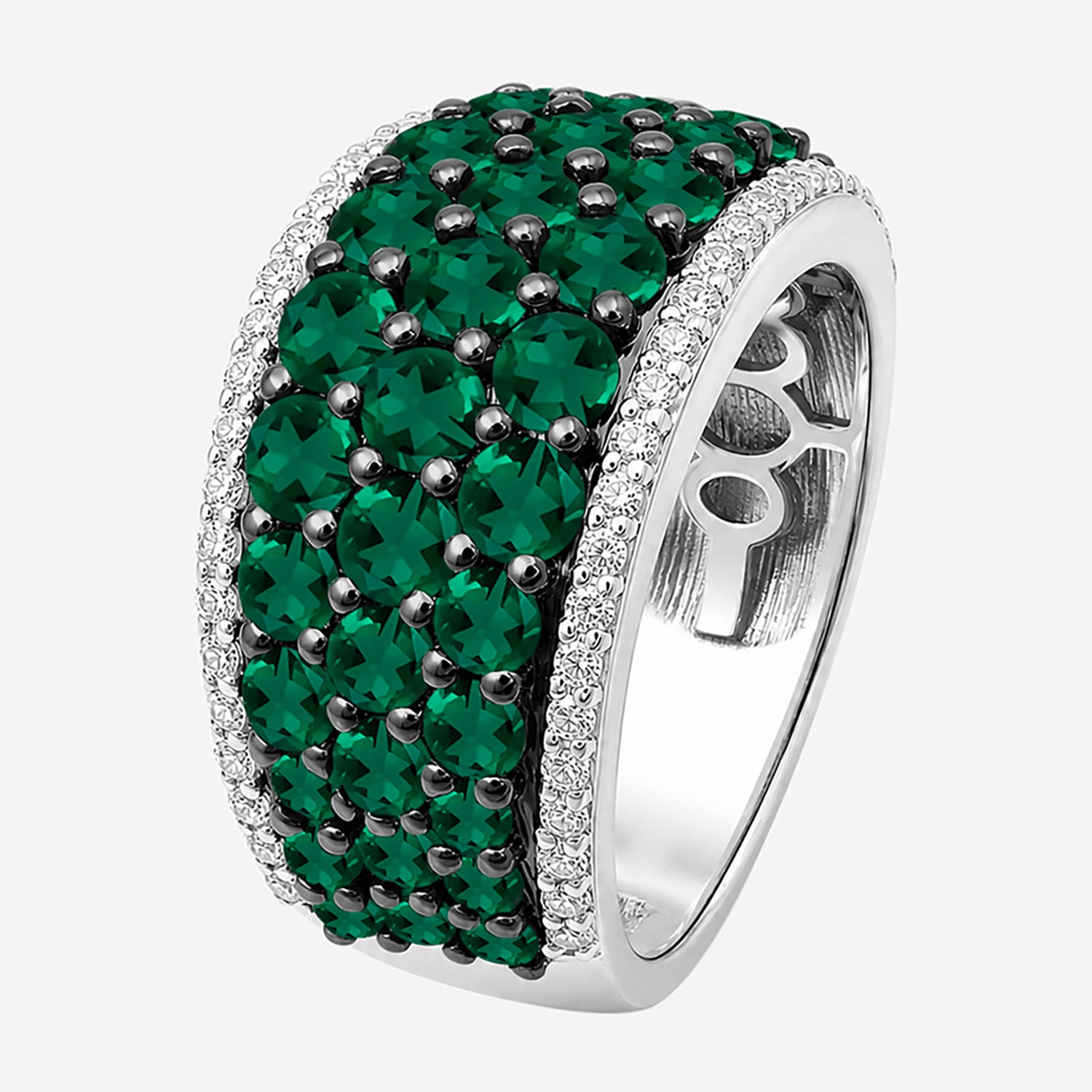 Womens 5MM Simulated Green Emerald Sterling Silver Band