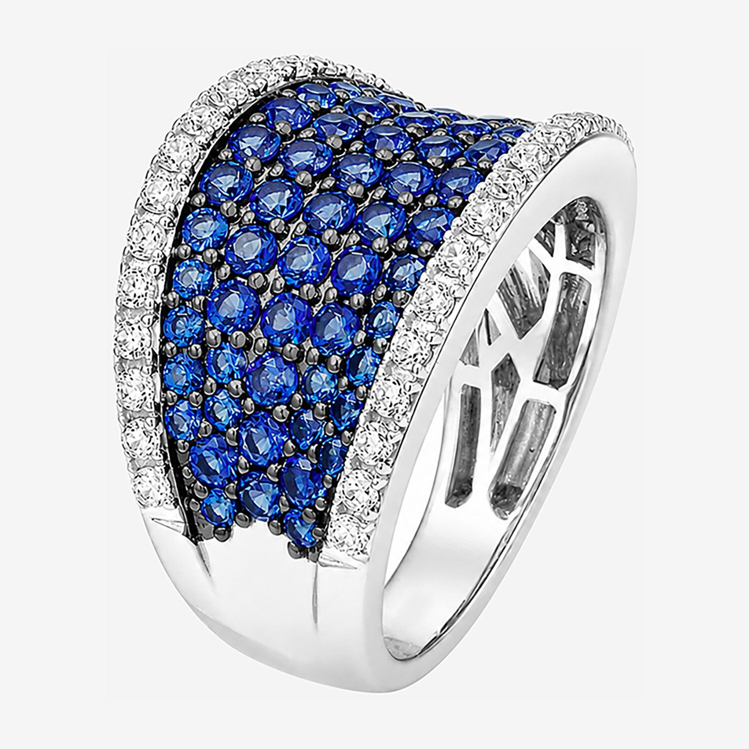 Womens 3MM Lab Created Blue Sapphire Sterling Silver Band