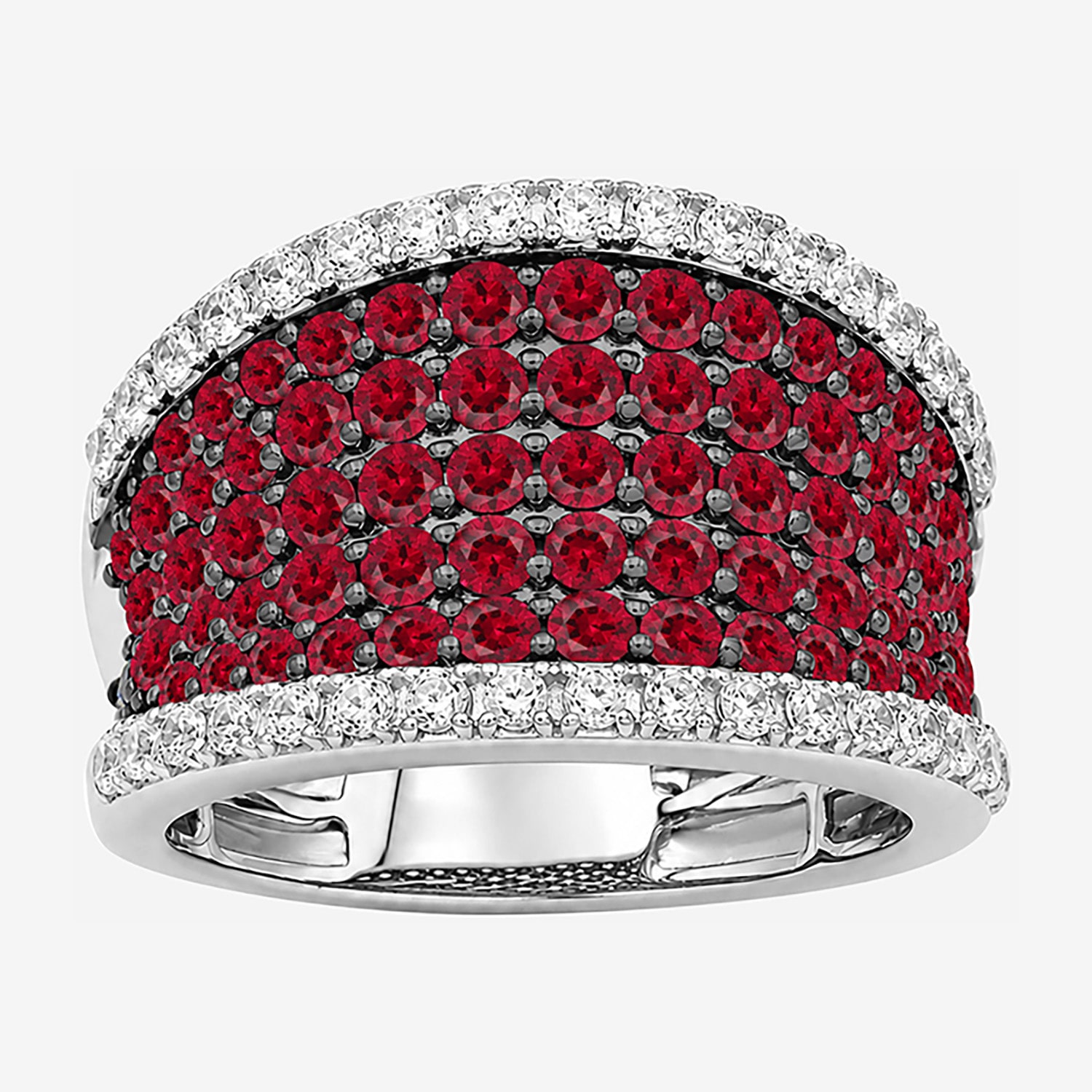 Womens 3MM Lab Created Red Ruby Sterling Silver Band