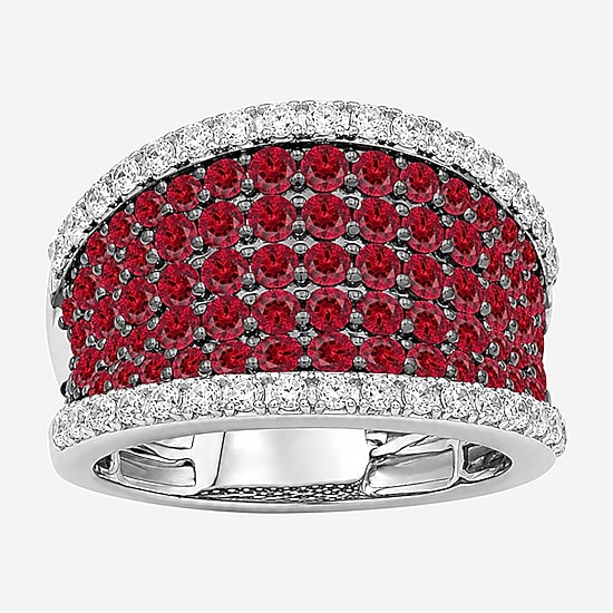Womens 3MM Simulated or Lab Created Gemstone Sterling Silver Band