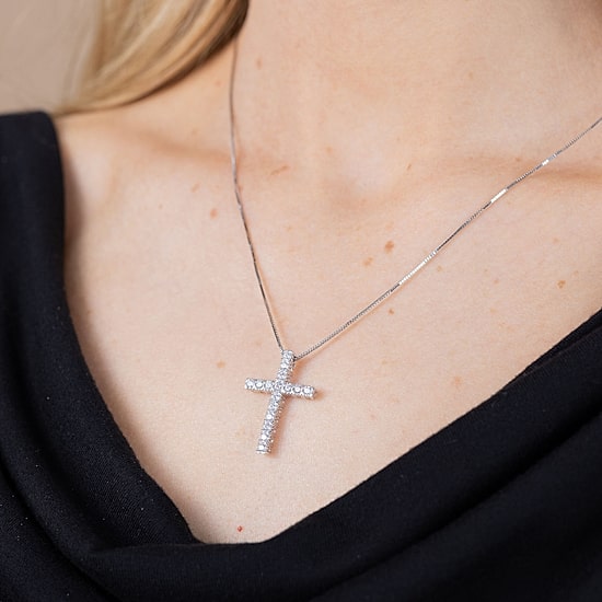 Womens 1/4 CT. T.W. Natural White Diamond 10K White, Yellow, or Rose Gold Cross Pendant Necklace