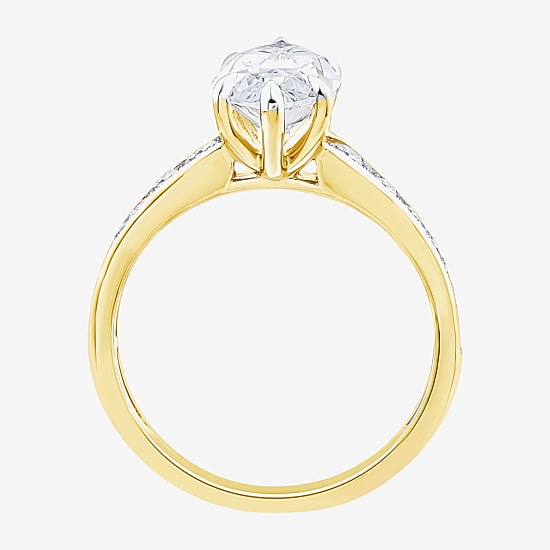 (F / Vs2) Womens 3 1/2 CT. T.W Lab Grown White Diamond 10K Gold Marquise Side Stone Engagement Ring