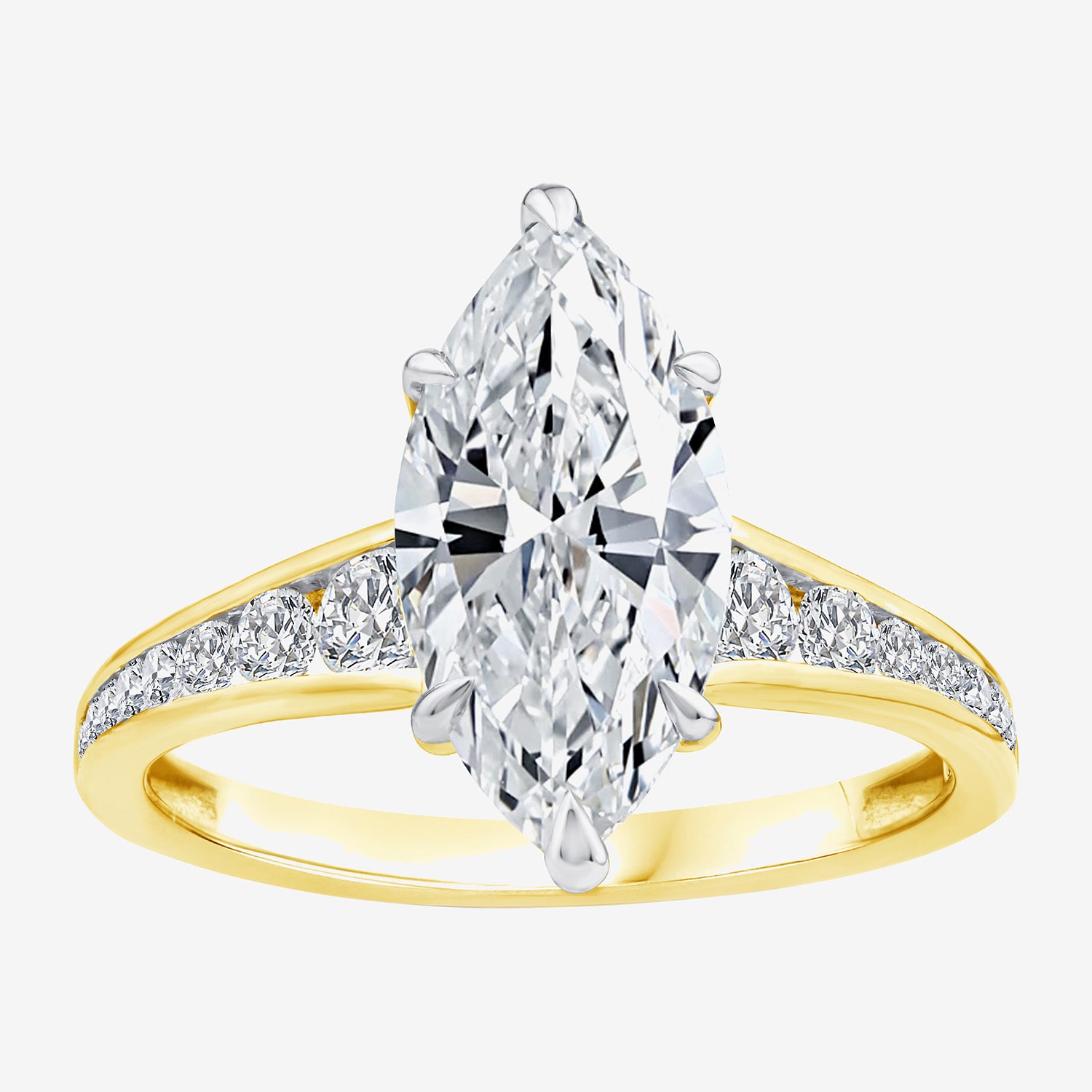 (F / Vs2) Womens 3 1/2 CT. T.W Lab Grown White Diamond 10K Gold Marquise Side Stone Engagement Ring
