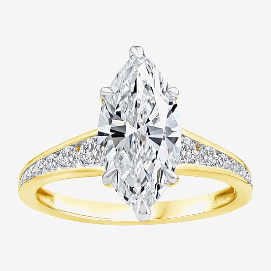 (F / Vs2) Womens 3 1/2 CT. T.W Lab Grown White Diamond 10K Gold Marquise Side Stone Engagement Ring