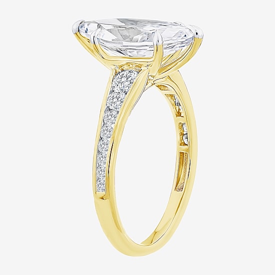(F / Vs2) Womens 3 1/2 CT. T.W Lab Grown White Diamond 10K Gold Marquise Side Stone Engagement Ring