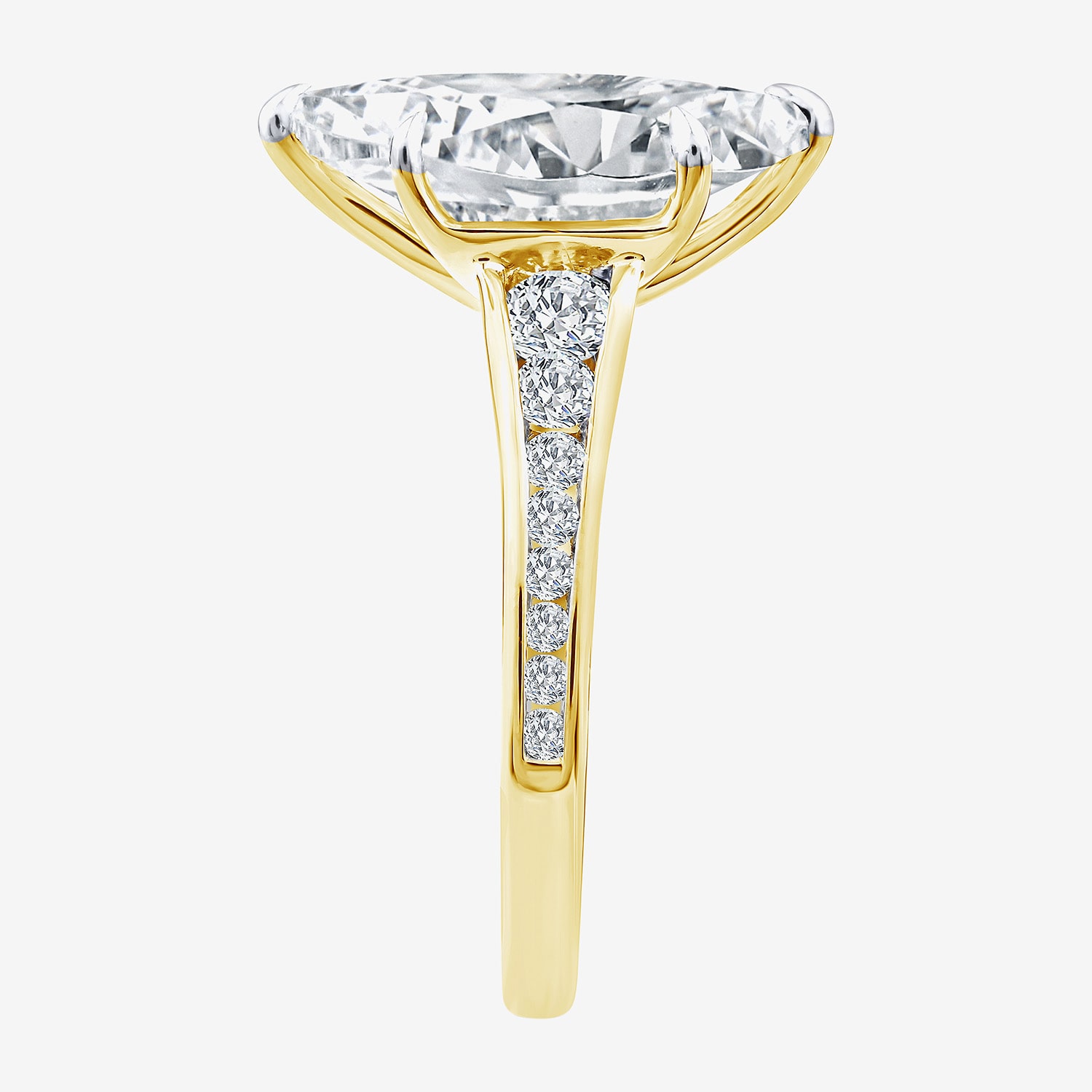 (F / Vs2) Womens 3 1/2 CT. T.W Lab Grown White Diamond 10K Gold Marquise Side Stone Engagement Ring