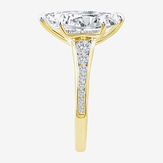 (F / Vs2) Womens 3 1/2 CT. T.W Lab Grown White Diamond 10K Gold Marquise Side Stone Engagement Ring