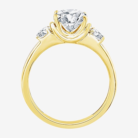 (F / Vs2) Womens 2 1/2 CT. T.W. Lab Grown White Diamond 14K Gold Oval Side Stone Engagement Ring