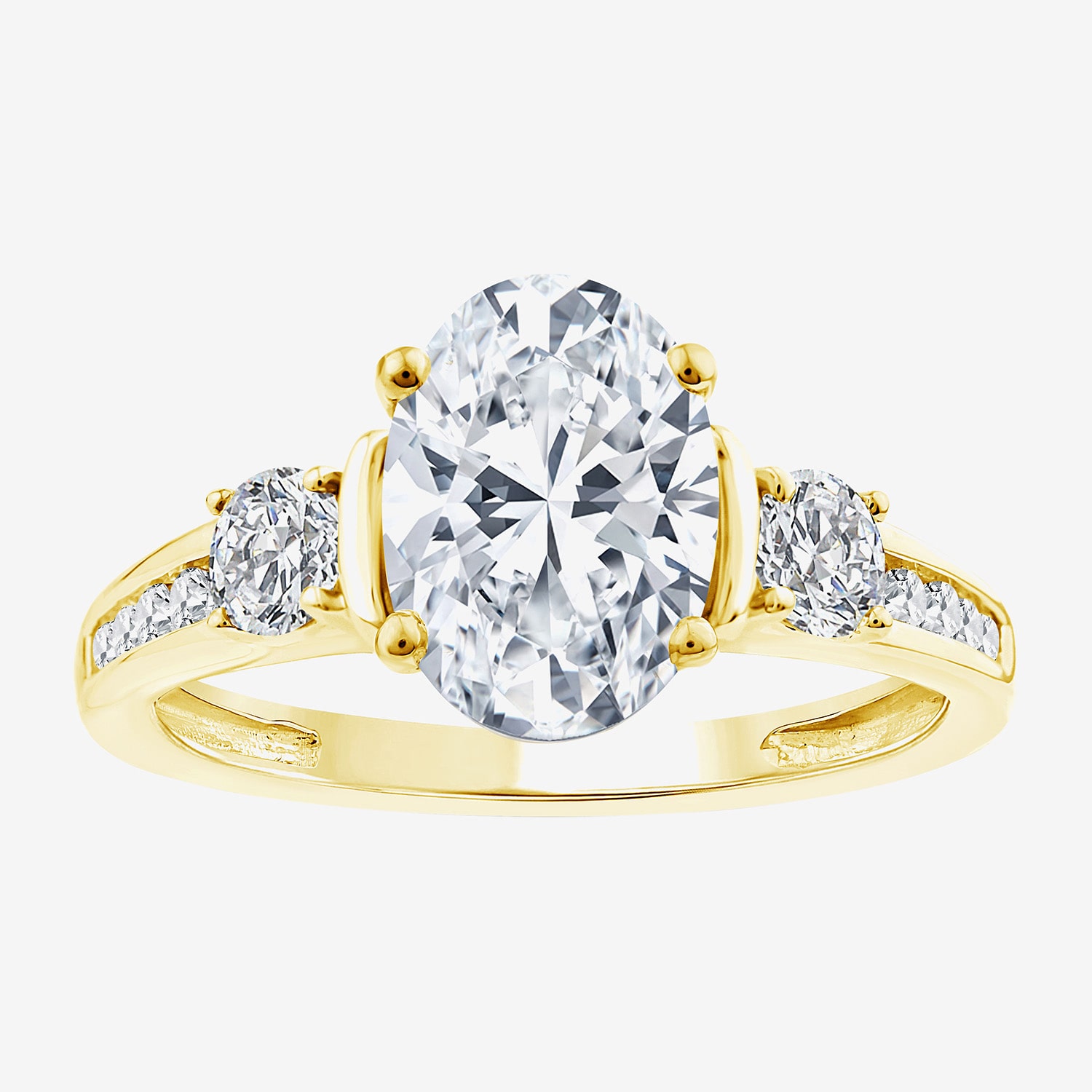 (F / Vs2) Womens 2 1/2 CT. T.W. Lab Grown White Diamond 14K Gold Oval Side Stone Engagement Ring