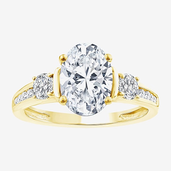 (F / Vs2) Womens 2 1/2 CT. T.W. Lab Grown White Diamond 14K Gold Oval Side Stone Engagement Ring
