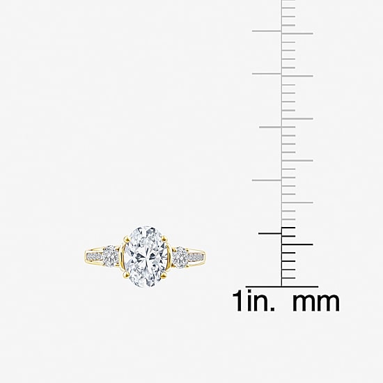 (F / Vs2) Womens 2 1/2 CT. T.W. Lab Grown White Diamond 14K Gold Oval Side Stone Engagement Ring