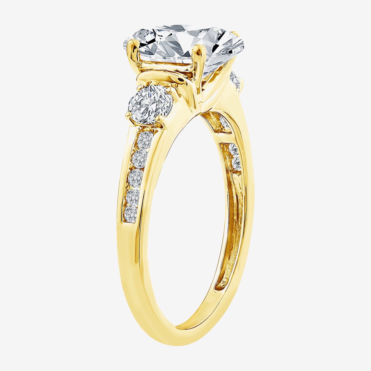 (F / Vs2) Womens 2 1/2 CT. T.W. Lab Grown White Diamond 14K Gold Oval Side Stone Engagement Ring