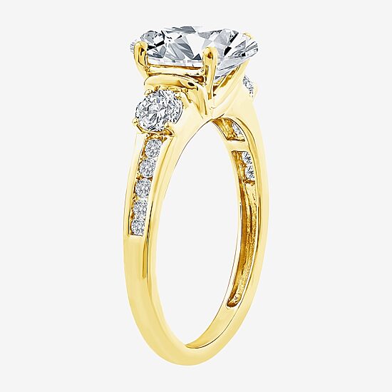 (F / Vs2) Womens 2 1/2 CT. T.W. Lab Grown White Diamond 14K Gold Oval Side Stone Engagement Ring