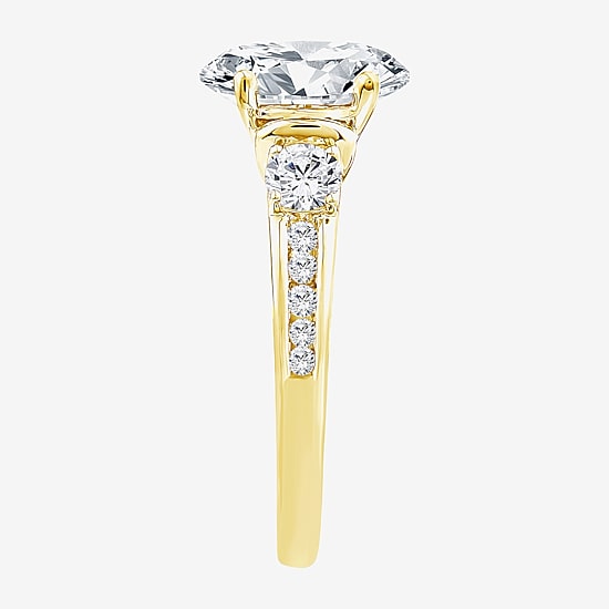 (F / Vs2) Womens 2 1/2 CT. T.W. Lab Grown White Diamond 14K Gold Oval Side Stone Engagement Ring