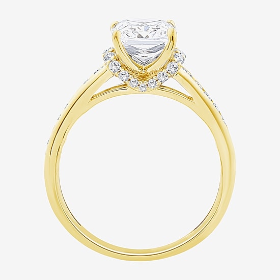 (F / Vs2) Womens 2 3/8 Ct. T.W. Lab Grown White Diamond 10K Gold Rectangular Side Stone Engagement Ring