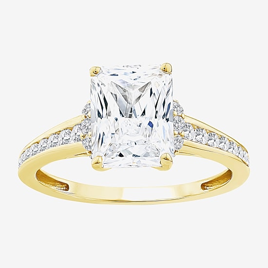 (F / Vs2) Womens 2 3/8 Ct. T.W. Lab Grown White Diamond 10K Gold Rectangular Side Stone Engagement Ring