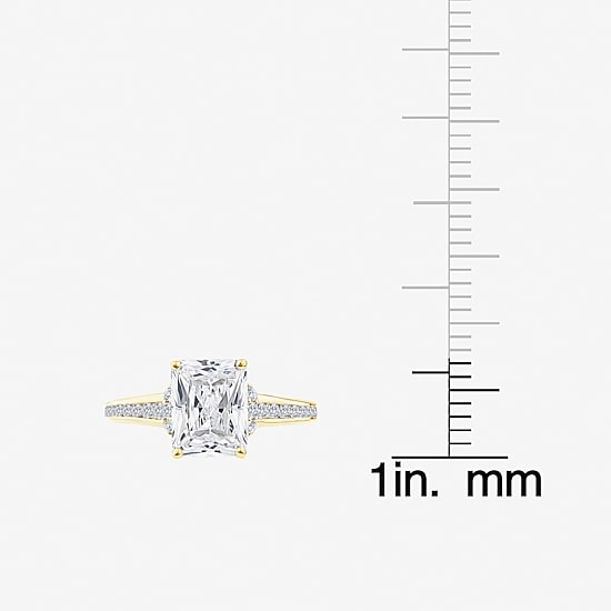 (F / Vs2) Womens 2 3/8 Ct. T.W. Lab Grown White Diamond 10K Gold Rectangular Side Stone Engagement Ring